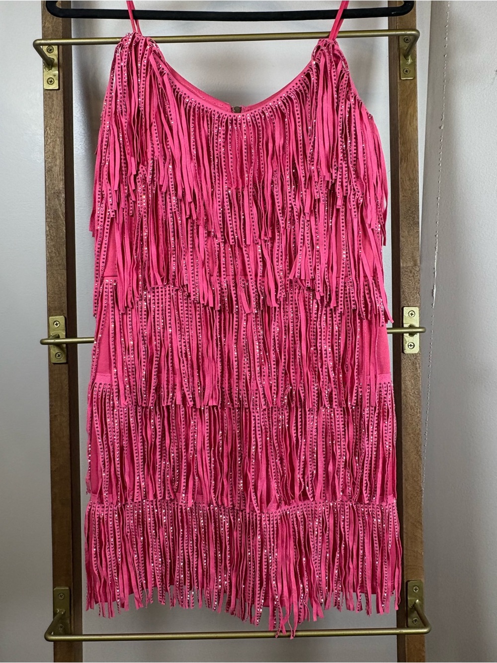 Nylon Brand Sparkle Fringe Mini Slip Dress in Hot Pink